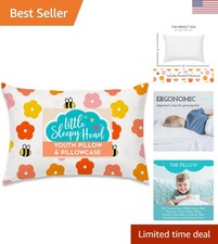 Ergonomic Hypoallergenic Kids Pillow 16x22 with Cotton Case - Bee Happy Design