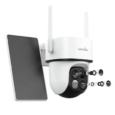 Wansview Dual Cam 2K Solar Security Camera WiFi Wireless Outdoor 360° PTZ Home