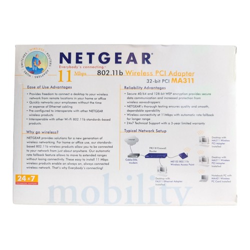 Adaptateur PCI sans fil NetGear MA311 802.11b - Neuf, scellé - Photo 2/5