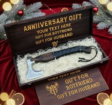 Hand Forged Viking Axe w/ Personalized Wooden Gift Box - Custom Throwing Hatchet