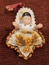 Vintage Miniature Native American Baby Papoose Beaded Leather Doll Comp