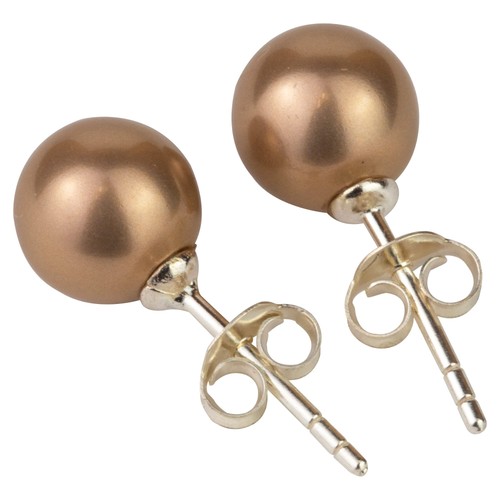 La 925 Solid Sterling Silver Faux Pearl Stud Earrings - 8mm Light Grey Roun - 02