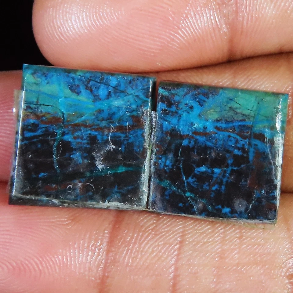 (TAMAÑO 15X16X3 MM) 30,00 quilates. PAREJA AZURITA NATURAL FORMA COJÍN PIEDRAS PRECIOSAS SUELTAS Foto 3 de 4