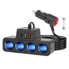 7-in-1 4-Socket Car Cigarette Lighter Splitter Fast Charger Power Adapter 120W