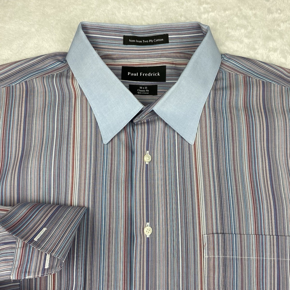 non-iron cotton stripe dress shirt with contrast trim Non-Iron Cotton Stripe Dress Shirt With Contrast Trim