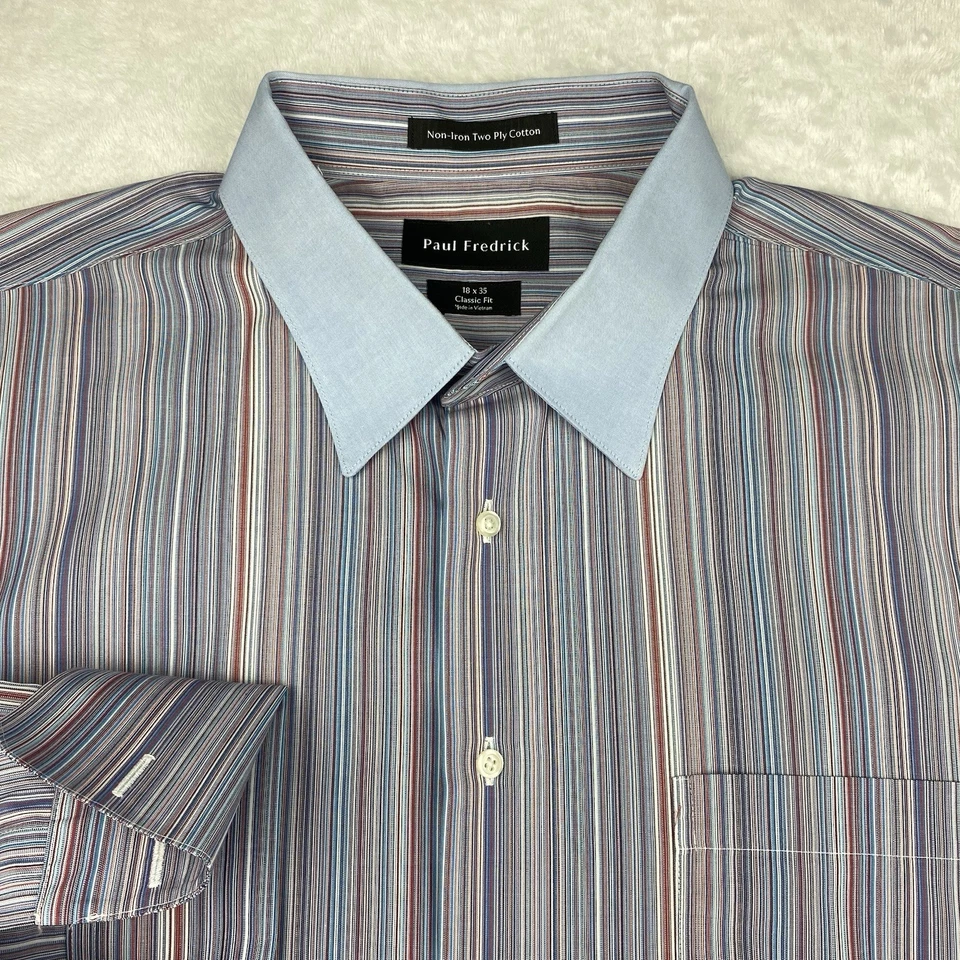 Camisa de vestir Paul Fredrick para hombre 18-35 rayas multicolores calce clásico puños franceses Foto 2 de 4