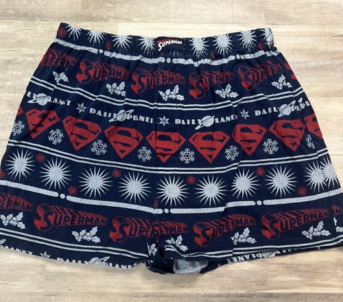 Superman DC Comics Novelty Boxers Christmas Fair Isle Logo Mens Large - Picture 2 of 5