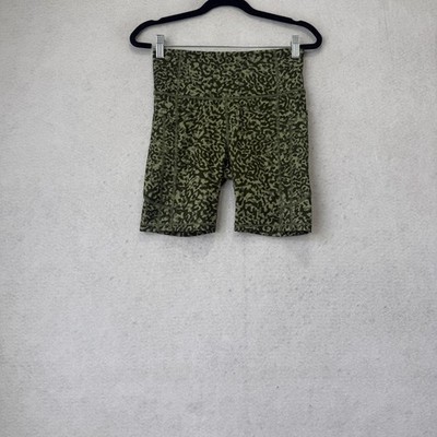 Athleta Ultimate Stash II 7'' Shorts Womens S Green Camo High Rise Biker Pockets