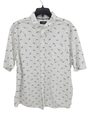 Chaps Ralph Lauren Shirt Mens XXL 2XL White Black Shark Print Short Sleeve