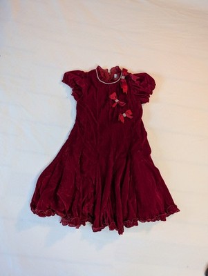 Lesy Firenze Vintage Girls Red Velvet Holiday Dress Size 6 Italian Luxury Bows