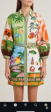 Tropical Patchwork Mini Dress XL Resort Print Designer Inspired Puff Sleeve