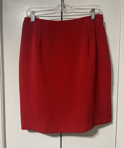 Vintage Allison Daley Red Solid Straight Pencil Knee Length Twill Lined Skirt 8