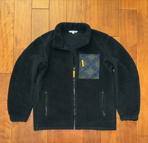 JW x Anderson Uniqlo Fleece Jacket Men Large Dark Green Deep Pile Full Zip Plaid