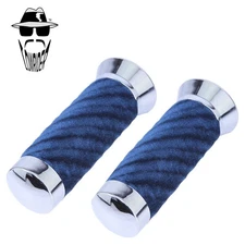 Original Lowrider Custom Swirl Velour Handlebar Grips 7/8" x 130mm – Chrome/Blue