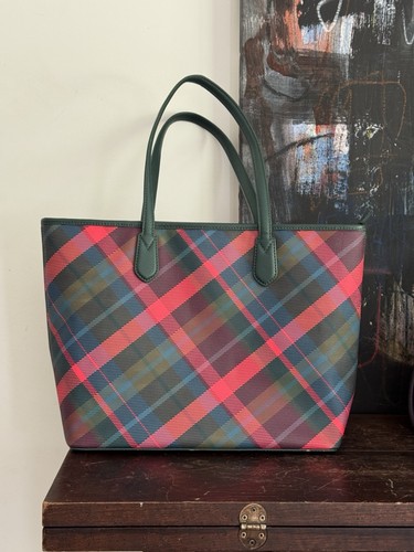 Talbots Green Red Plaid Perfect Tote Bag Preppy Classic Work Travel Handbag