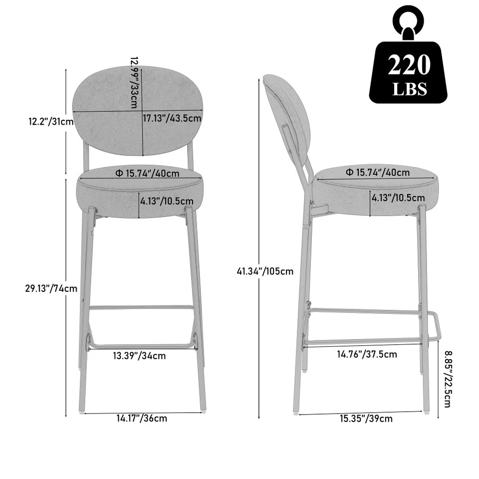 Modern Velvet Bar Stools Gold Metal Legs Round Kitchen Island Home Bar - Image 2 of 4