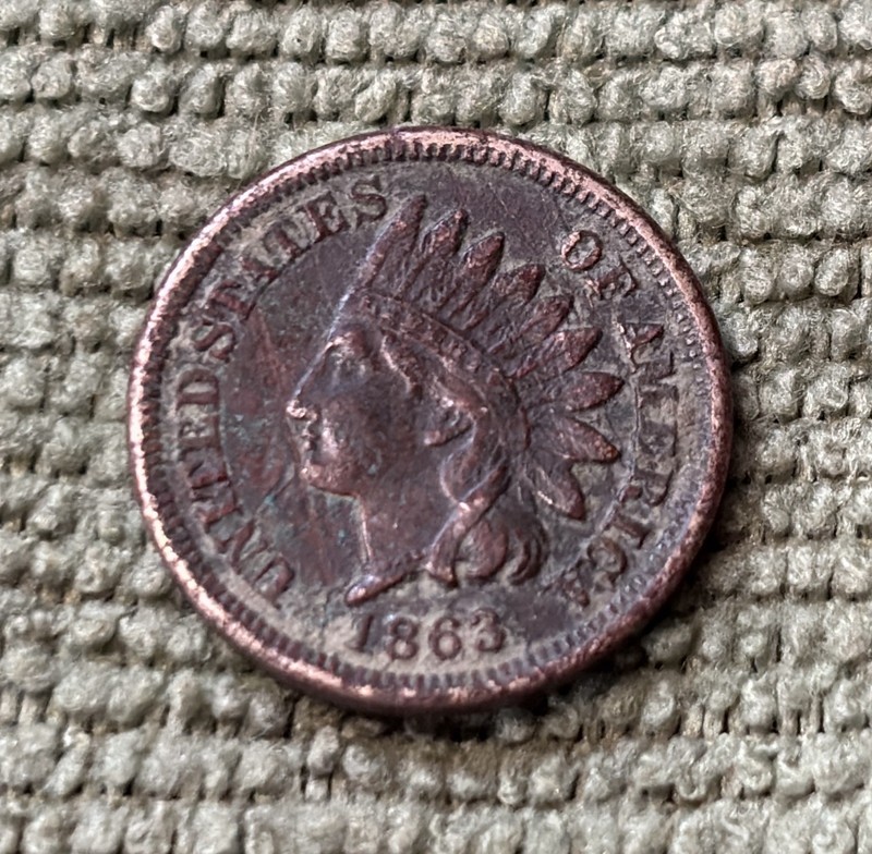 1863 Indian Head Cent Penny CN raw, Vg8Vg10