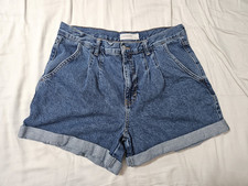 Topshop Mom High-Rise Blue Denim Shorts Pleated Pockets US 10