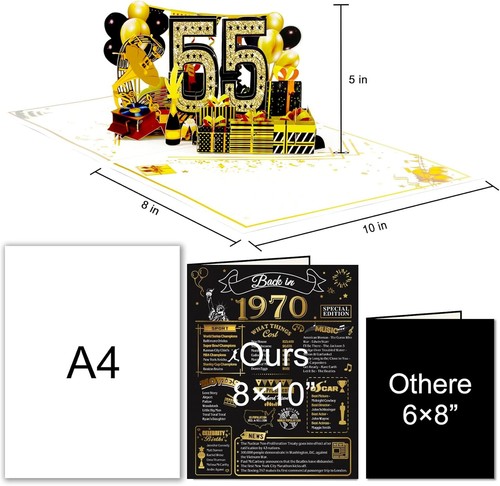 Tarjeta de cumpleaños 55 para hombre mujer, 3D Pop Up 55 tarjetas de regalo de cumpleaños para él... - Imagen 8 de 8