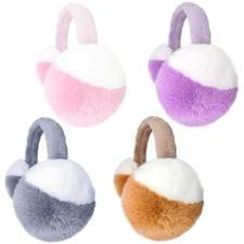Vegovepcs Fuzzy Ear Muffs for Women, Foldable 4 Khaki/Pink/Light Grey/Purple