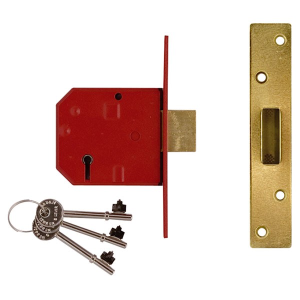 UNION 2134E 5 Lever BS Mortice Deadlock Satin Brass Finish 67mm 2.5in Box