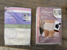 White Nylon Elastic Leg Vintage Briefs Granny Panties Cotton Lined Size 6 NOS