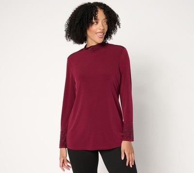 Susan Graver Women's Top Plus Sz 1X Occasions Liquid Knit Embellished Red