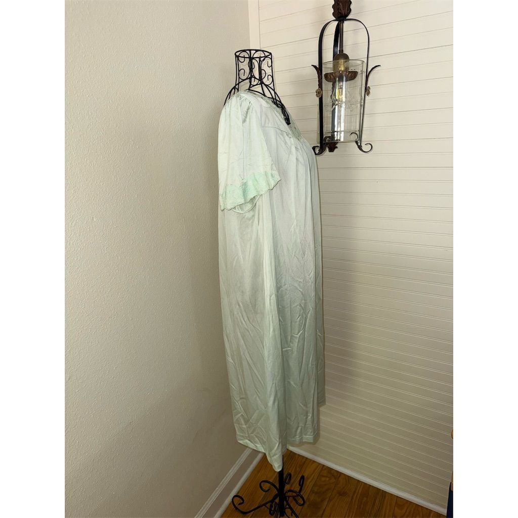 Vtg Shadowline Women's Kimono Robe and Nightgown Set Small Aqua Blue Lace Trim