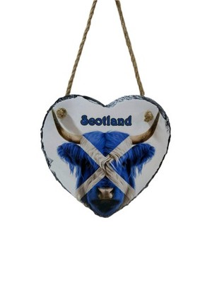 Hängende Schiefer Highland Kuh Saltire Herz - schottische Flagge Souvenir Wandkunst Geschenk