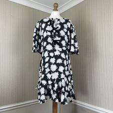Mint Velvet Black White Abstract Print Ruffle Dress UK 18 Boho Summer Holiday