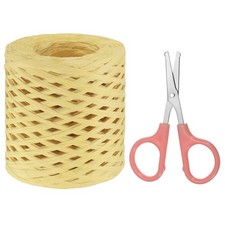 Raffia Ribbon, Natural Raffia String with Scissor, Pale Yellow, 218 Yards