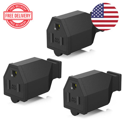 Female Extension Cord End 2 Pole 3 Wire 15A 125V Straight Blade Plug 3Pk New