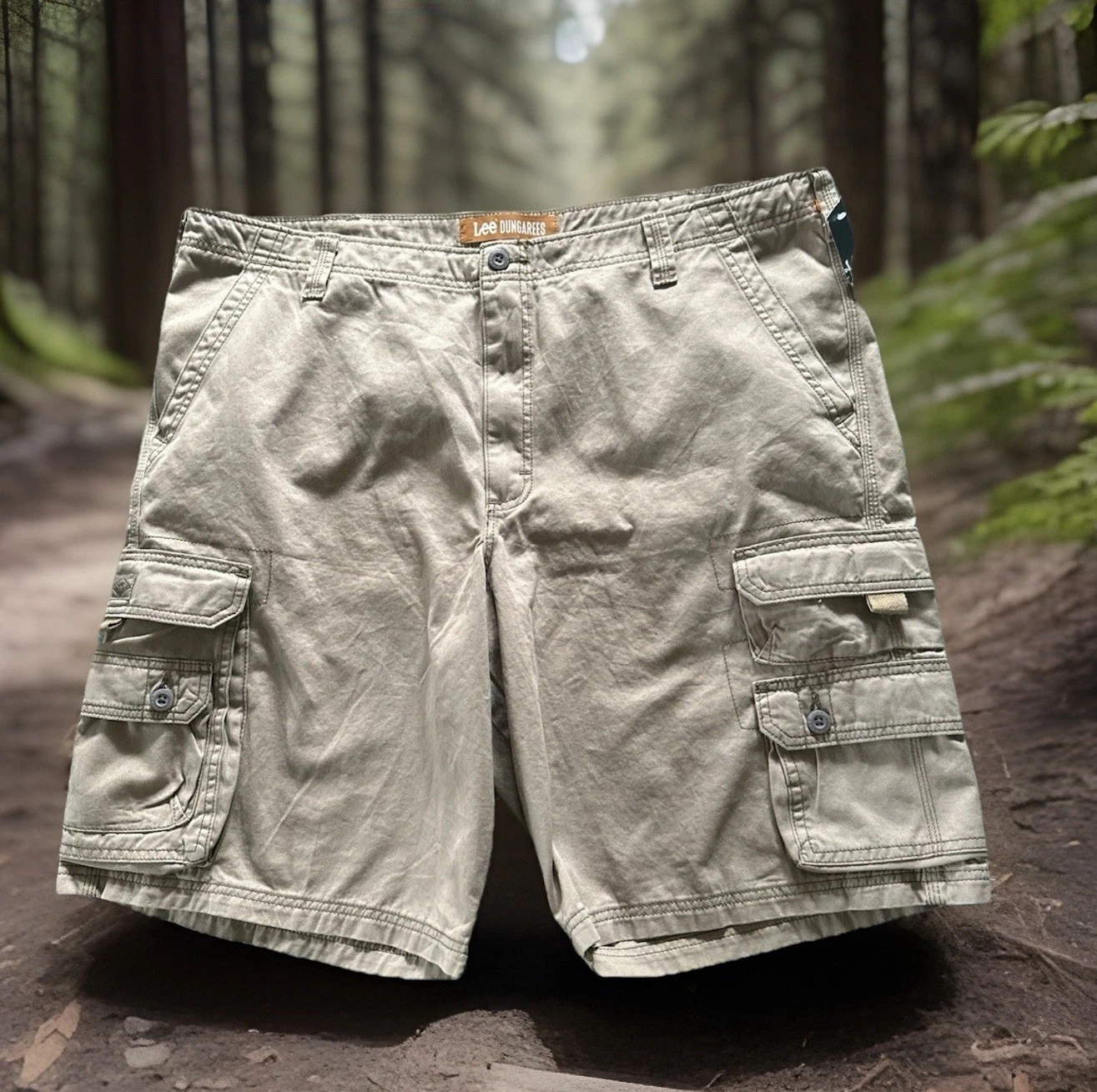 Lee Dungarees Cargo Shorts Men's 42 Khaki Tan Cotton 8 Pocket Work Travel