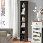 Kings Brand 6 Tier Narrow Slim Storage Shelves Media Bookcase, Antique Black