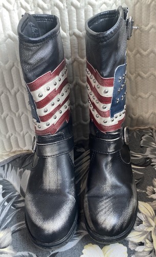 White Mountain Womens Distressed Patriotic Moto Boots 8.5