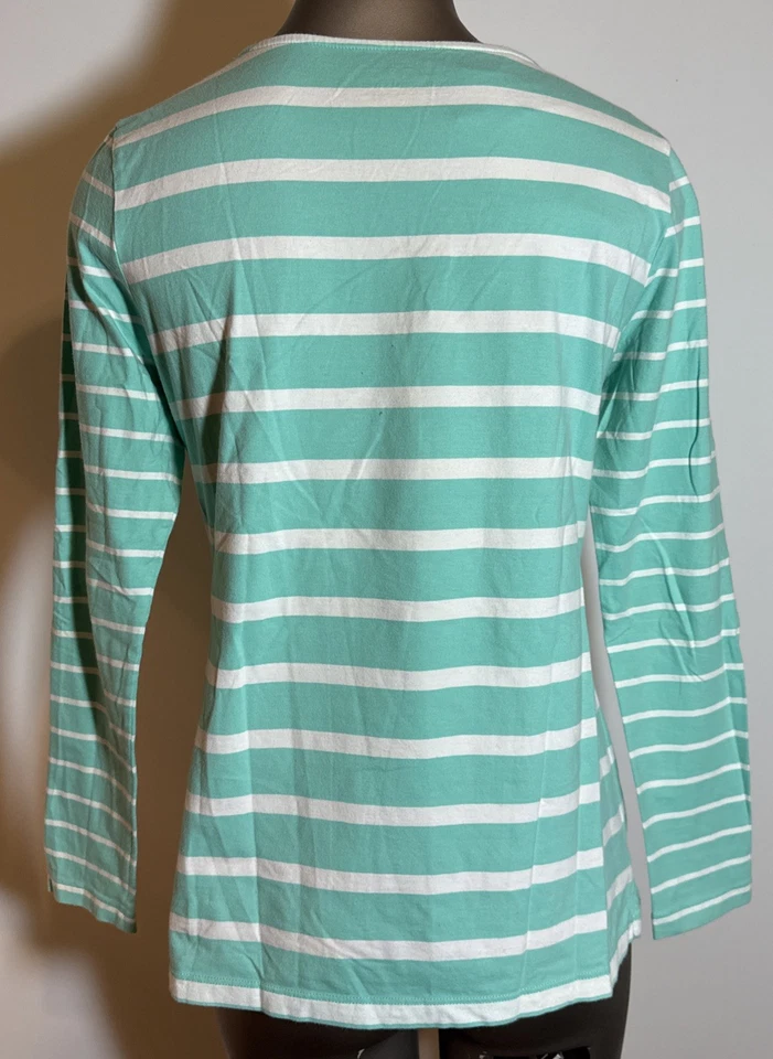Camiseta Top Vineyard Vines Mujer S Pequeña Aqua Blanco Rayas Manga Larga Cuello Barco Foto 3 de 3