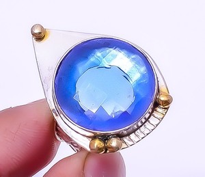 Authentic Tanzanite Handmade Silver Plated Two Tone Gold Plated Ring s.9 T99 A3