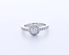 0.9 CTW Natural Diamond E/VS2 Round Cut Platinum Multi-Prong Halo Sidestone Ring