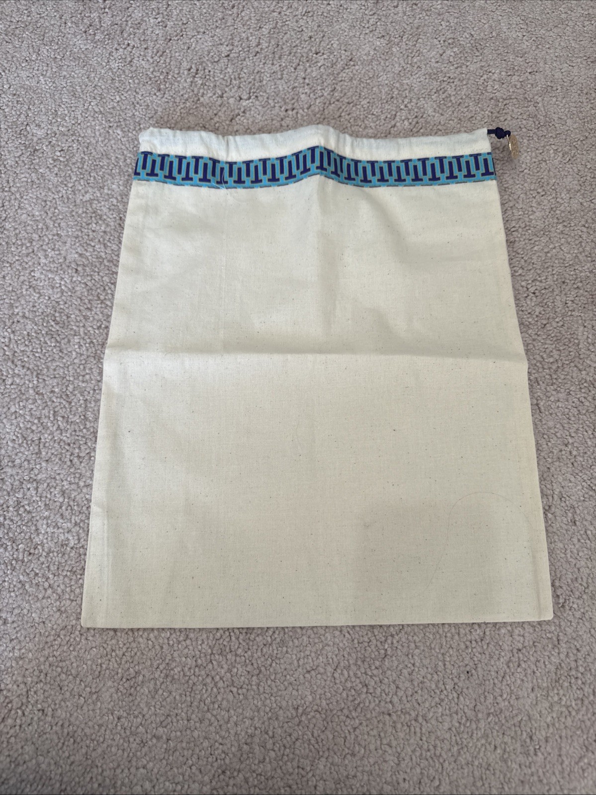 Tory Burch Bag Canvas Dust Cover 12x15” Raw Drawstring Logo Gold Signature Beige