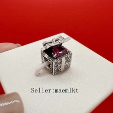 New 925 Sterling Silver Sparkling Gift Box Charm,Charm for bracelet 793603C01
