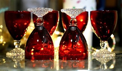 6 Vintage Champagne/ Sherbet Bubble Foot Ruby by Anchor Hocking