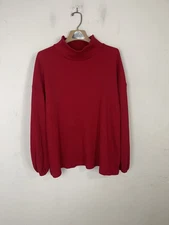 Ava & Viv Women's 1X Red Waffle Knit Mock Neck Long Sleeve Pullover Sweater