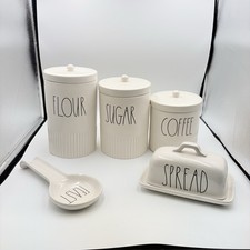 Rae Dunn Artisan Flour, Sugar, CoffeeCanister Set With Butter And Spoon Rest