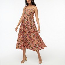 J. CREW Factory Tie Back Maxi Dress Pink Green Floral Cotton {3P26}