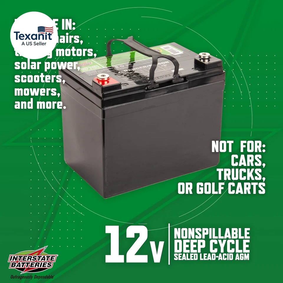 12V 35AH Sealed Lead Acid (SLA) AGM Deep Cycle Battery (DCM0035) Insert Terminal - Image 4 of 4