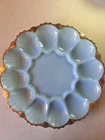 VINTAGE ANCHOR HOCKING Delphite Blue Deviled Egg Glass Serving Plate Hold Trim