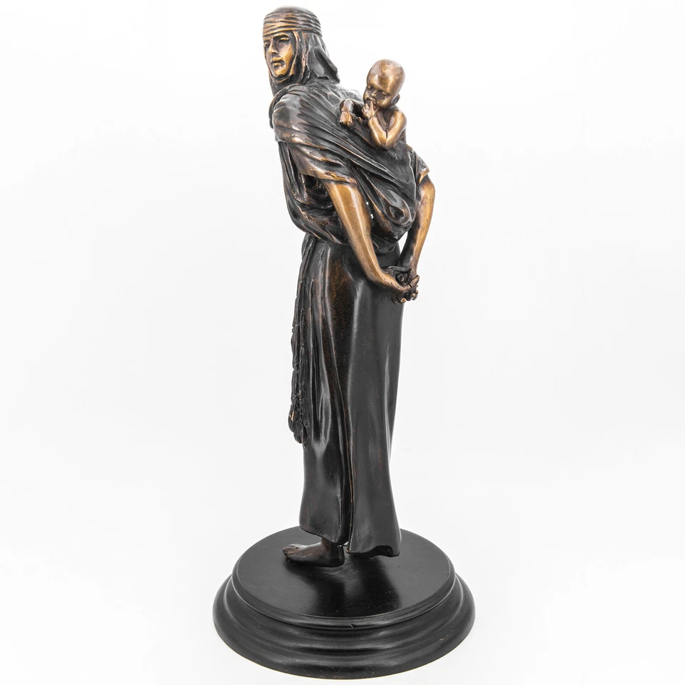 33,3 cm - Vintage Bronze Skulptur n. Demétre Chiparus Mutter mit Kind - Bild 3 von 4