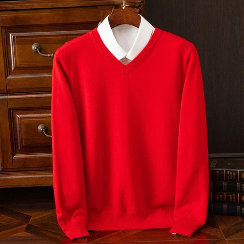 Herren Kaschmirmischung Pullover V-Ausschnitt Langarm Pulli Strickbasis Warm Strick - Bild 31 von 41