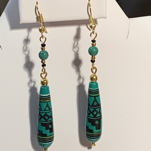 35 % Rabatt Sale ** HANDGEMACHTE KERAMIKPERLEN & MALACHIT OHRHÄNGER - NEU - Bild 6 von 12