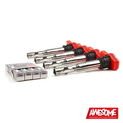 ECS TUNING OEM R8 RED COIL PACK SET 2.0TFSI INC 4 X NGK IRIDIUM BKR7EIX SPARK PLUGS